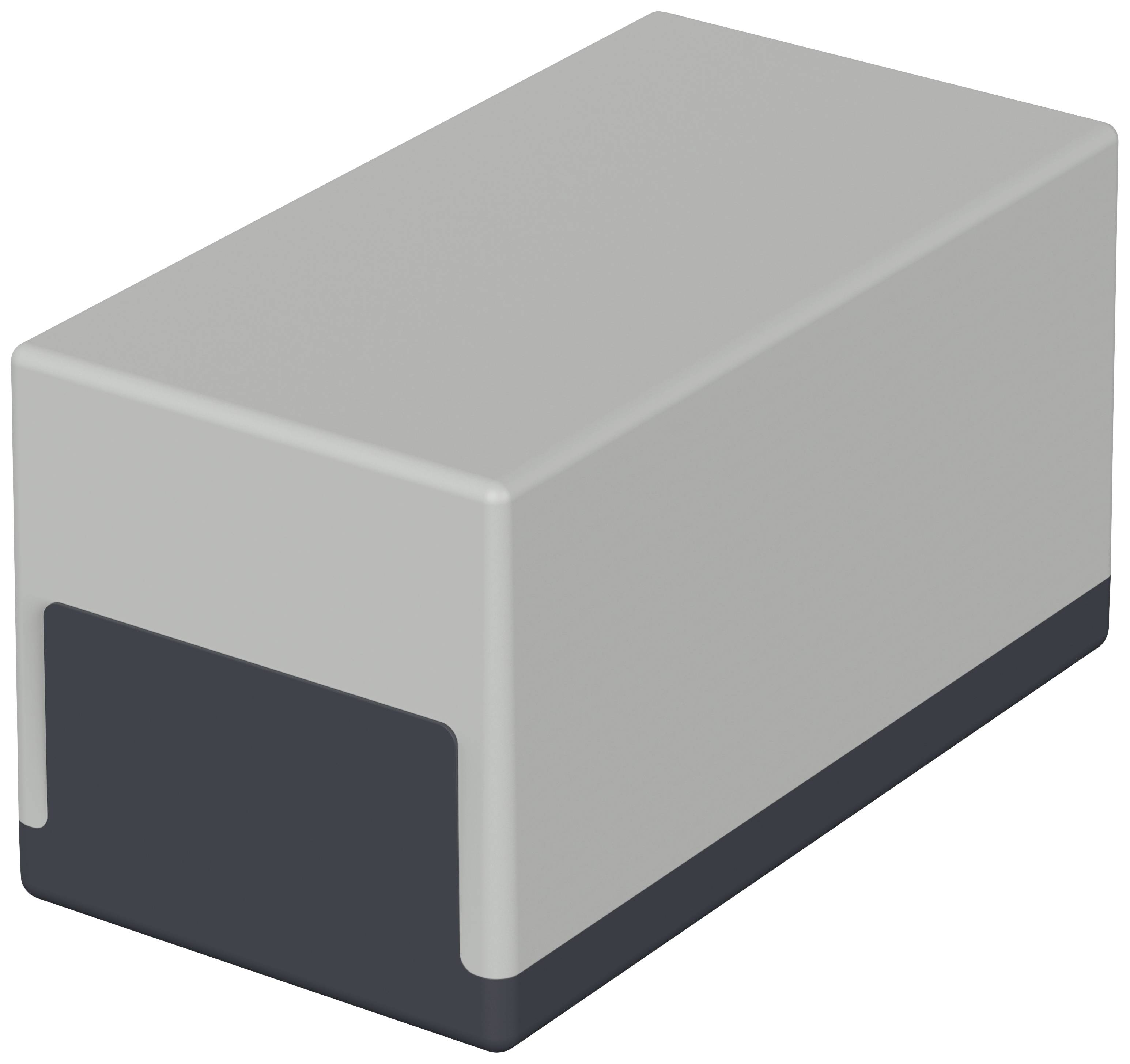 Un bloc rectangulaire gris avec un sol sombre, flottant sur un fond blanc.