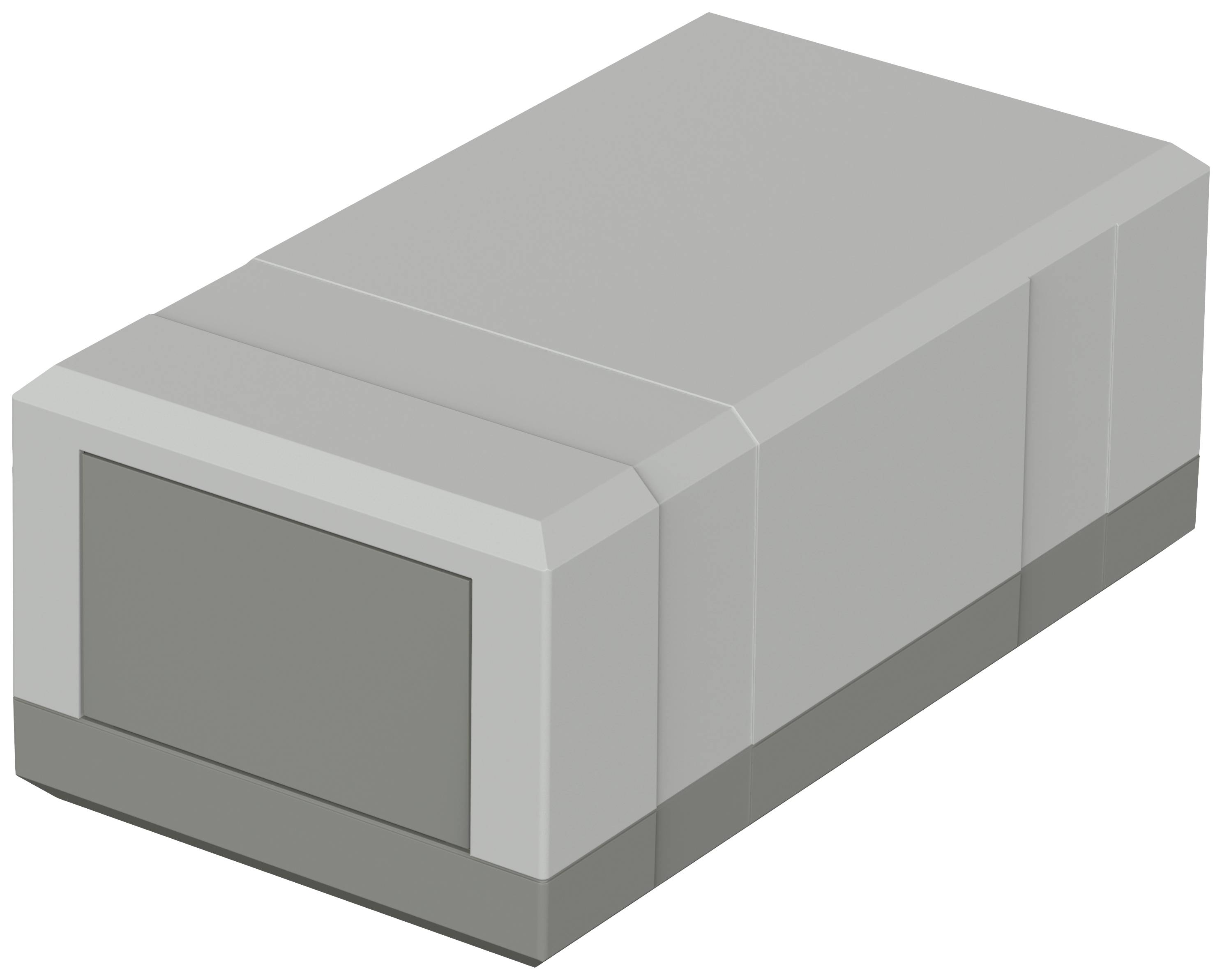 Un bloc de béton gris rectangulaire en vue isométrique. Il présente des lignes et des arêtes nettes, et paraît solide et robuste.