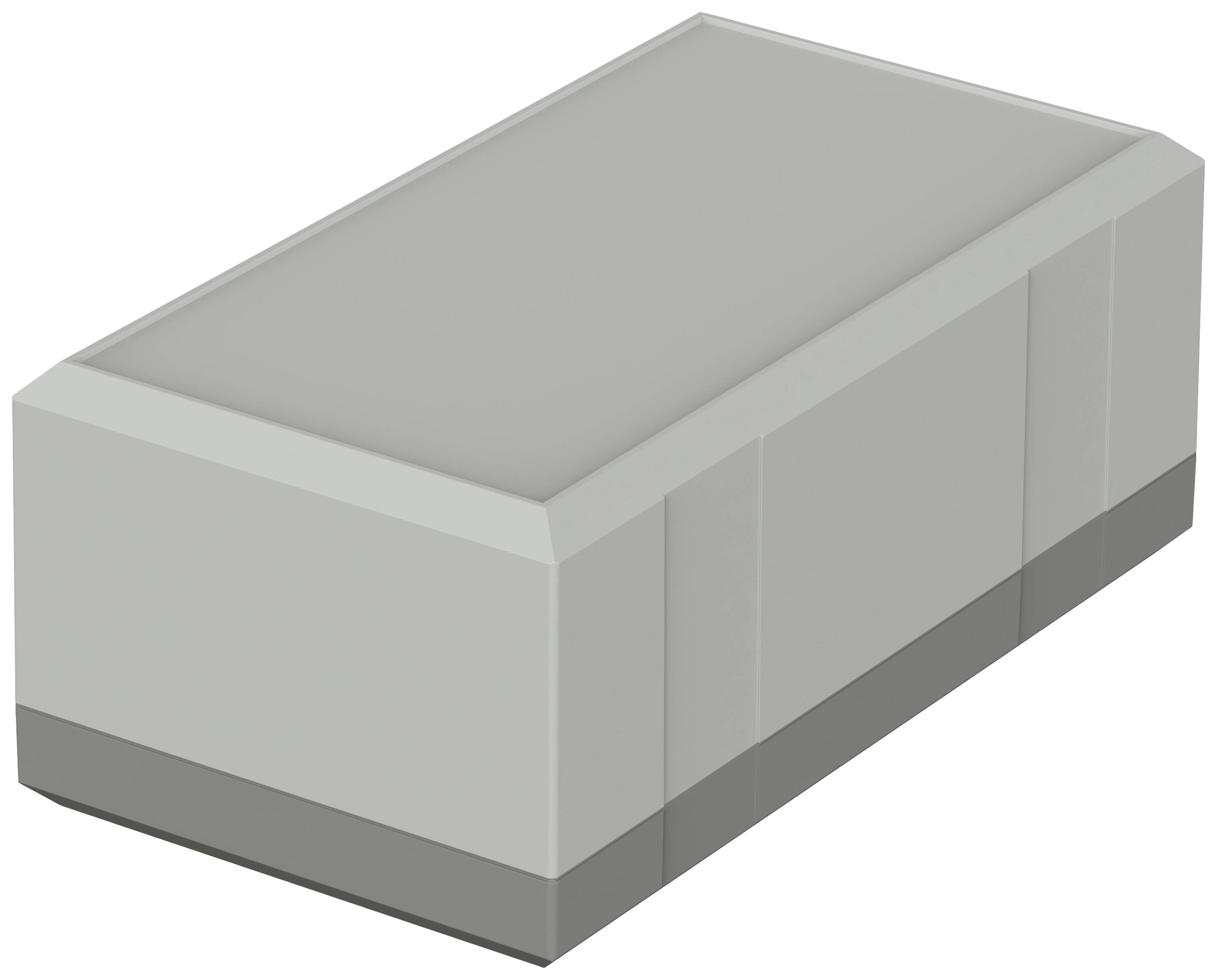 Un bloc rectangulaire gris aux arêtes biseautées, probablement représenté comme un modèle de bâtiment ou un composant technique.