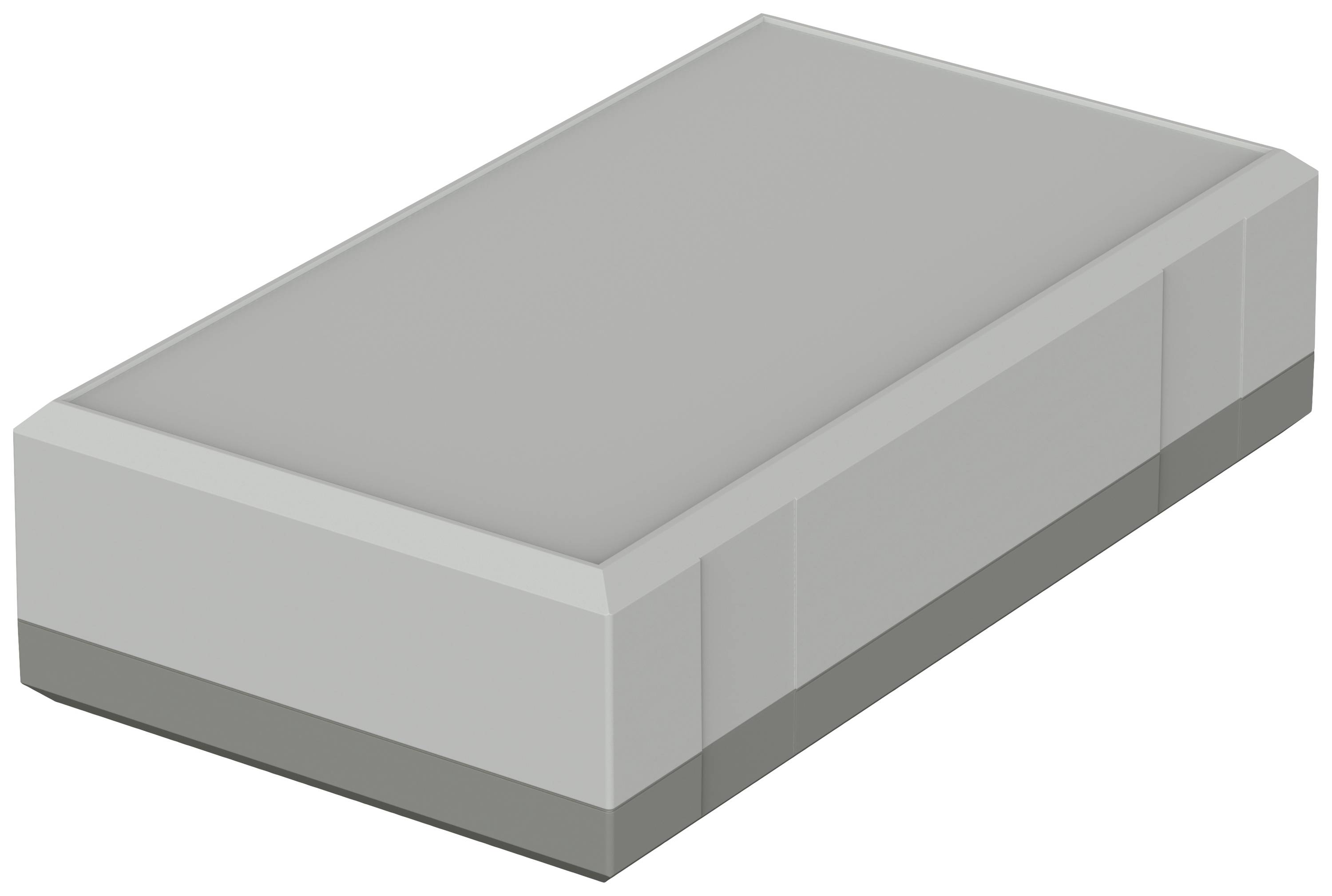 Une gomme grise rectangulaire aux bords biseautés, présentée dans une position neutre.