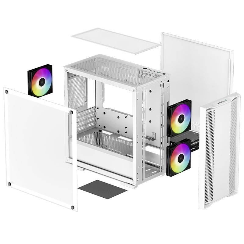 Micro-tour DeepCool CC360 Boîtier PC blanc 3 ventilateurs LED pré-installés