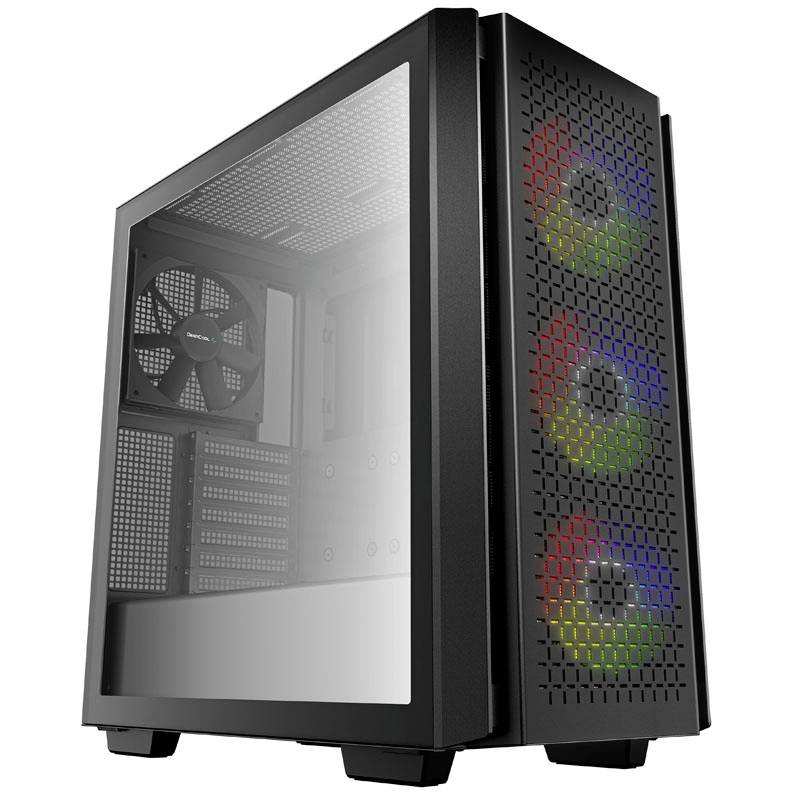 Tour midi DeepCool CG560 Boîtier PC noir 1 ventilateur pré-installé, 3 ventilateurs LED pré-installés