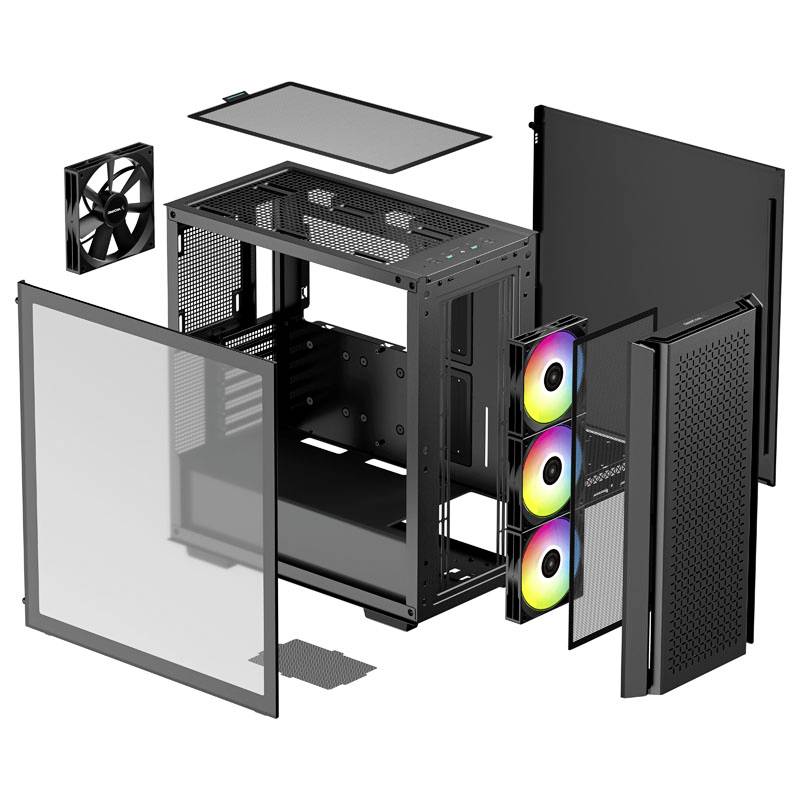 Tour midi DeepCool CG560 Boîtier PC noir 1 ventilateur pré-installé, 3 ventilateurs LED pré-installés
