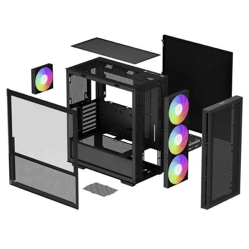Tour midi DeepCool CH560 Boîtier gaming, Boîtier noir 4 ventilateurs LED pré-installés