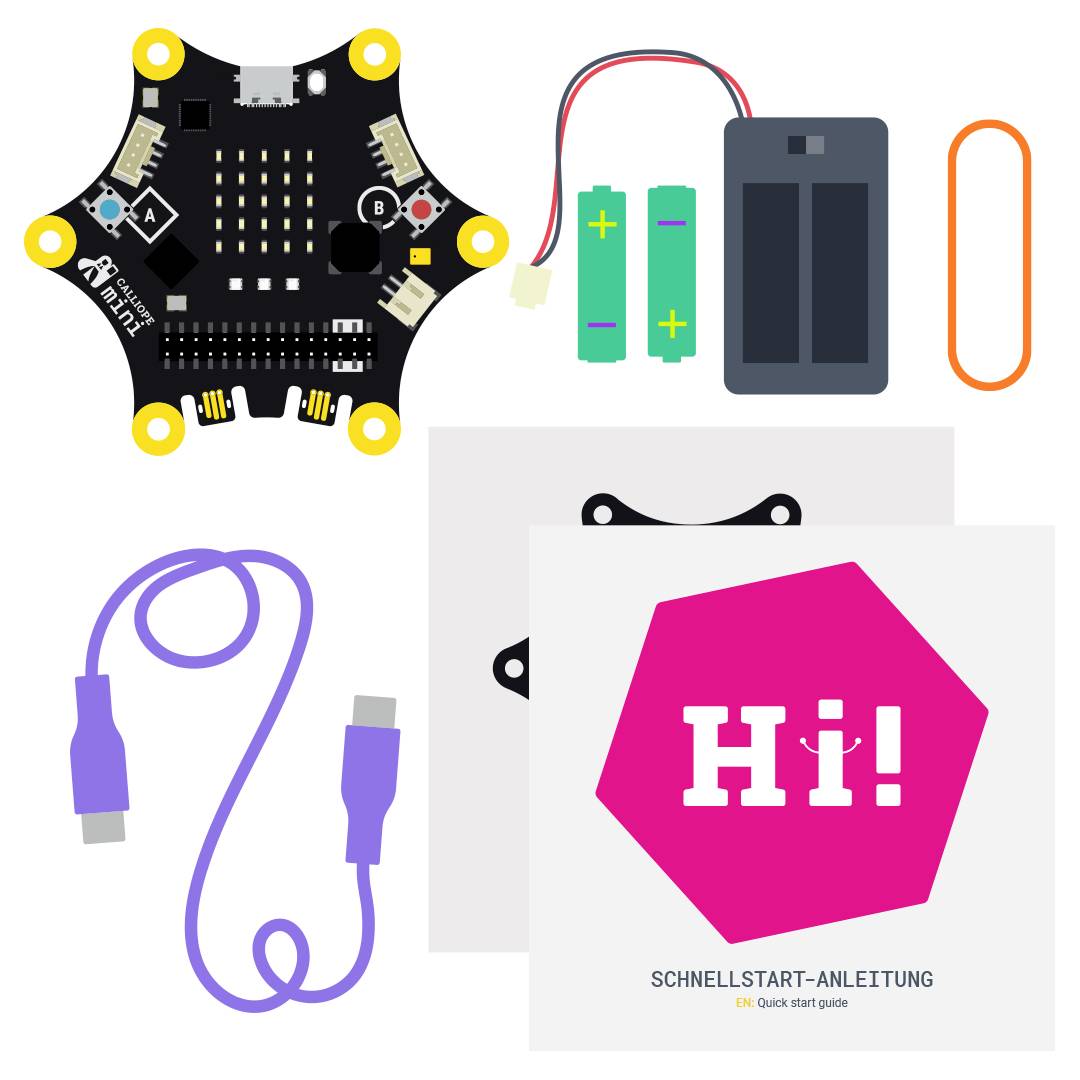 Ensemble de microcontrôleur avec carte électronique, boîtier à piles, câbles et guide de démarrage rapide. Idéal pour les projets électroniques et les expérimentations.