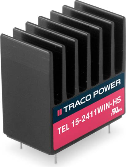 Module de refroidissement de TRACO POWER, numéro de modèle TEL 15-2411WIN-HS, avec plusieurs ailettes noires, pour applications électroniques.