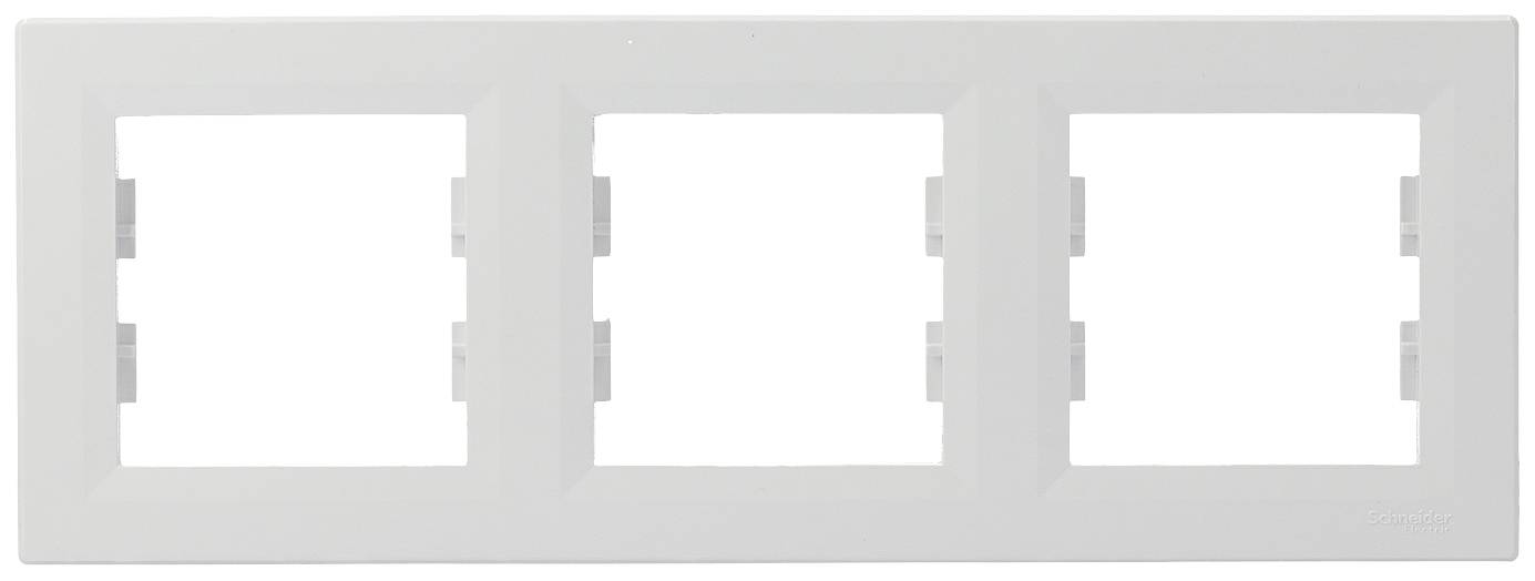 Cadre triple pour prises ou interrupteurs, rectangulaire, blanc.