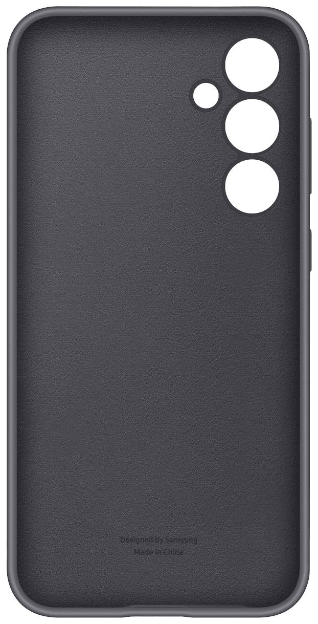 Une coque noire pour téléphone avec des découpes pour trois caméras et un flash à l'arrière.