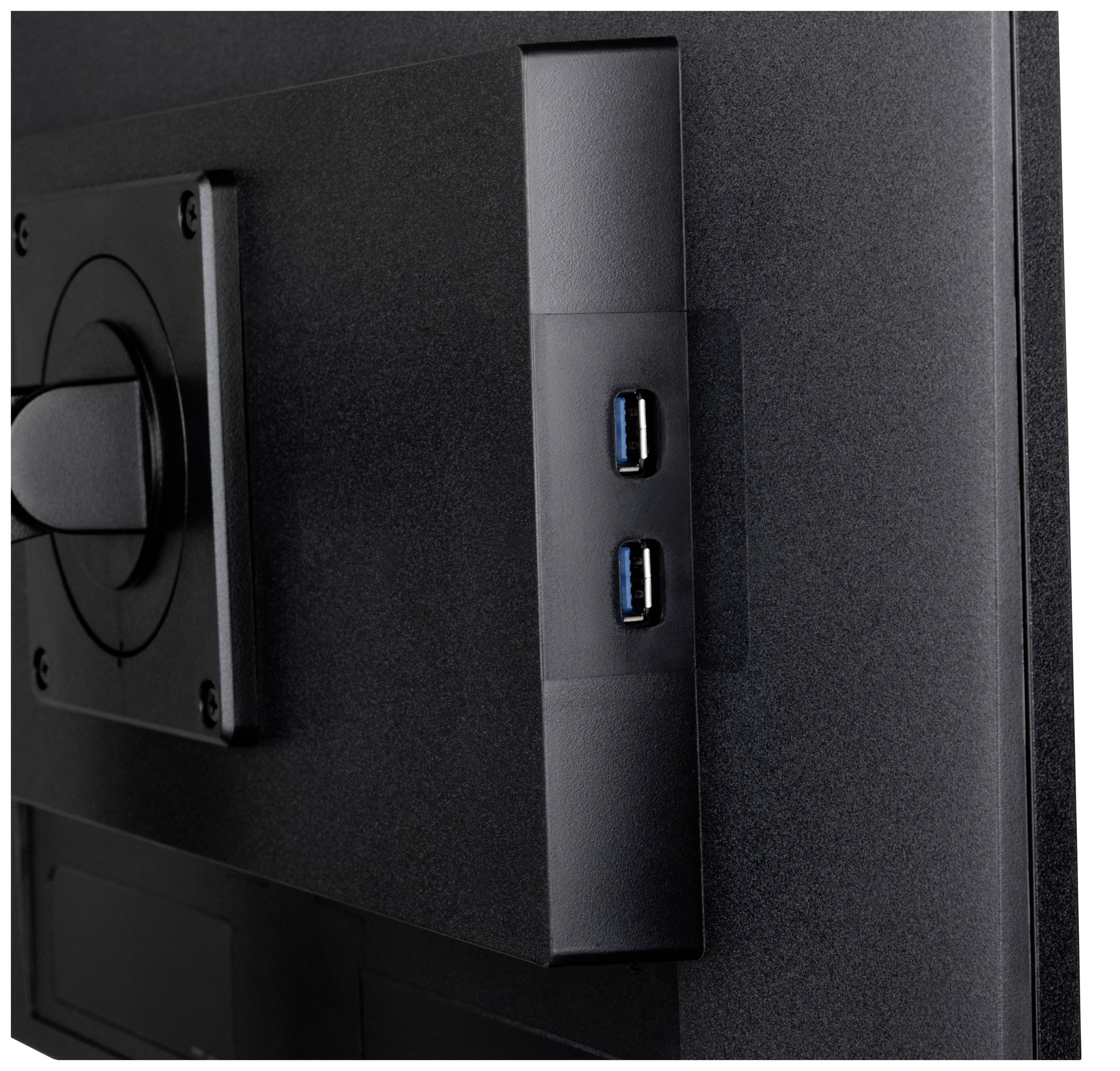 Le dos d'un moniteur montrant deux ports USB.