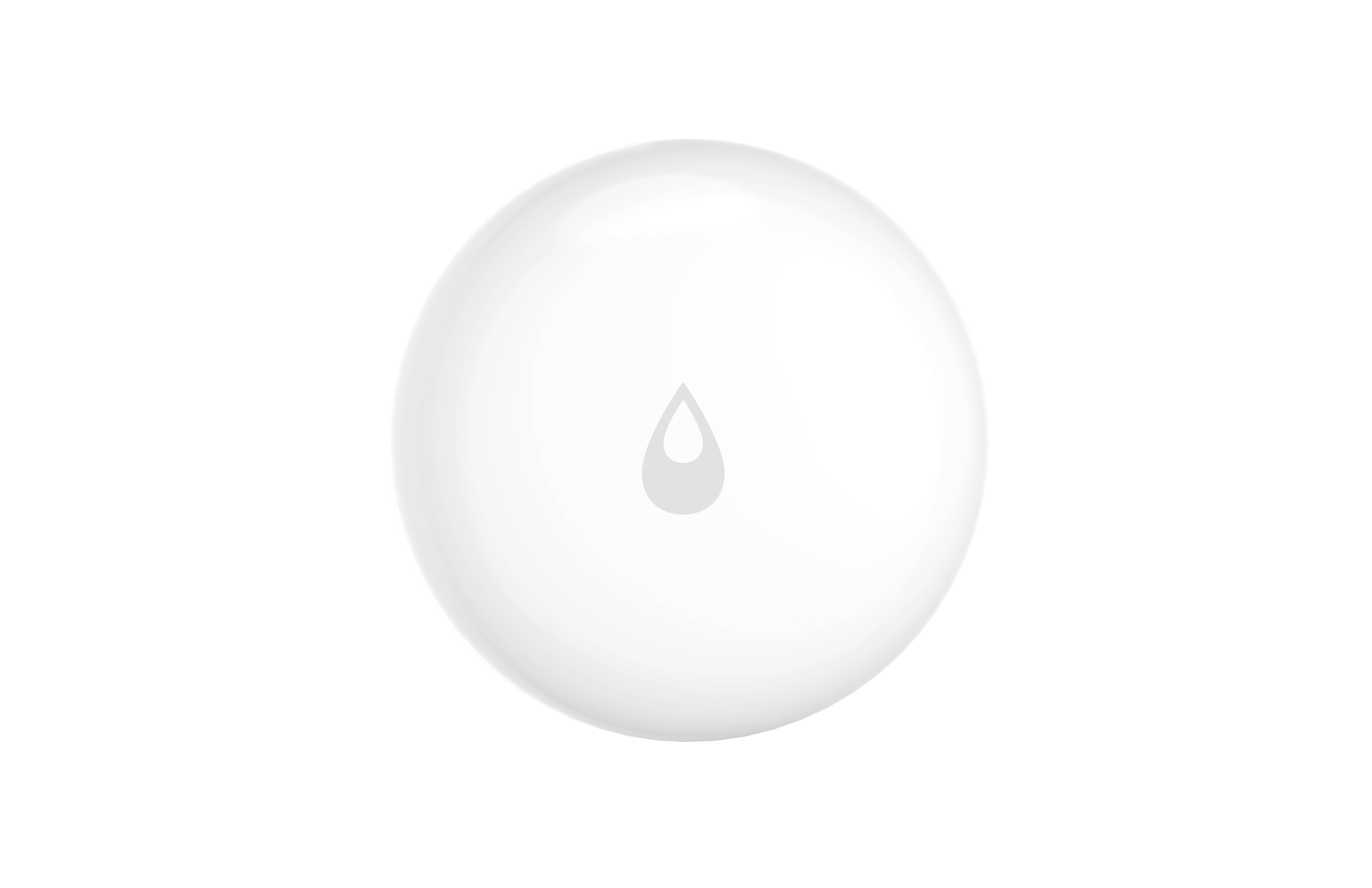 Comprimé blanc rond avec un symbole de goutte gris au centre.