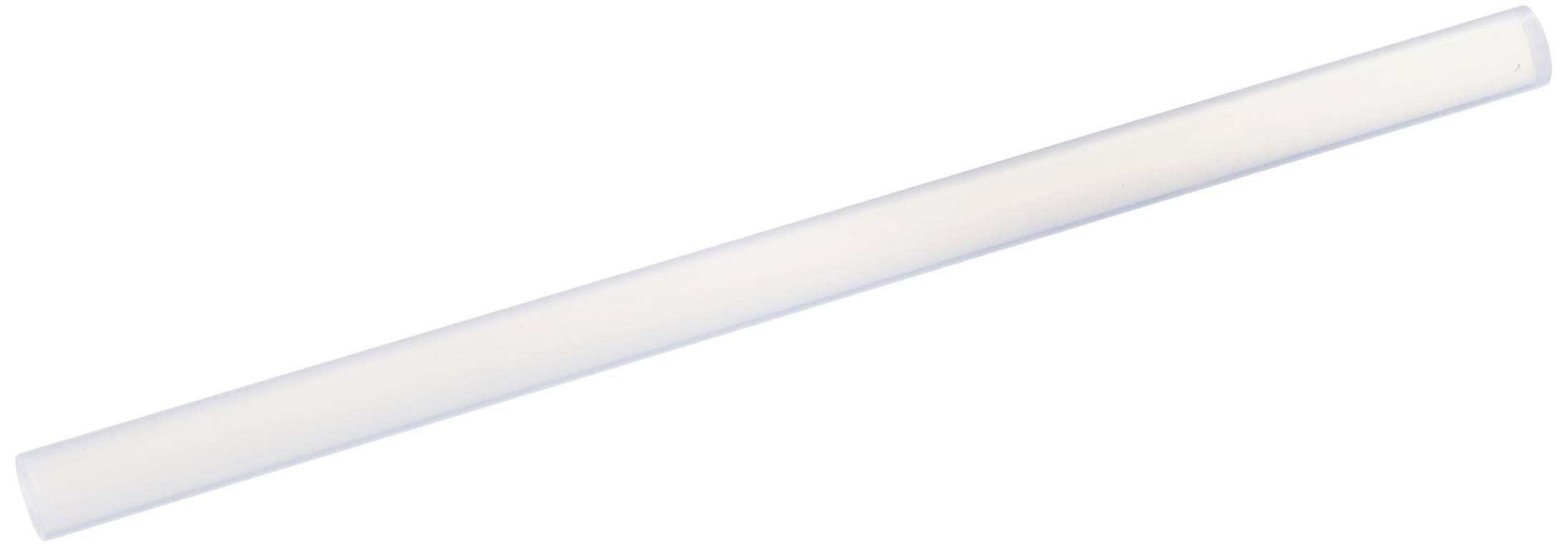 Une longue tige en plastique blanche, positionnée diagonalement, sur un fond blanc.