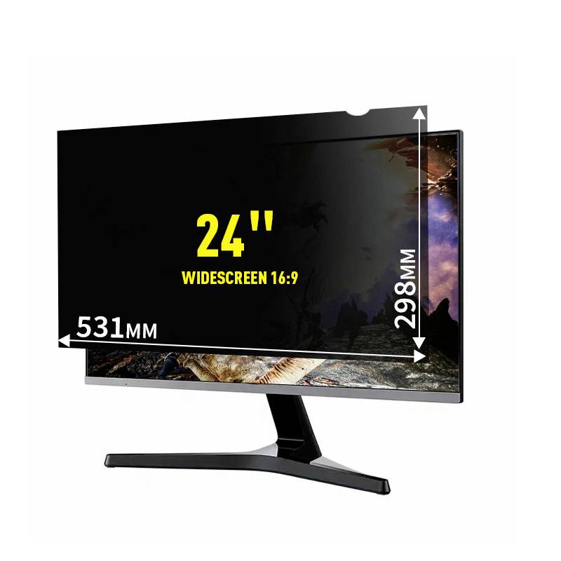 Un moniteur large écran de 24 pouces avec des dimensions de 531 mm de largeur et 298 mm de hauteur, au format 16:9.