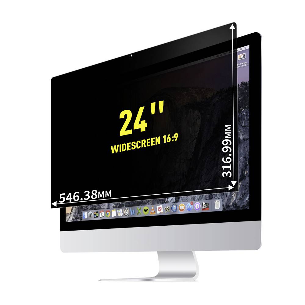 Un moniteur large écran de 24 pouces au format 16:9 avec des dimensions de 546,38 mm de large et 316,99 mm de haut, à écran noir.