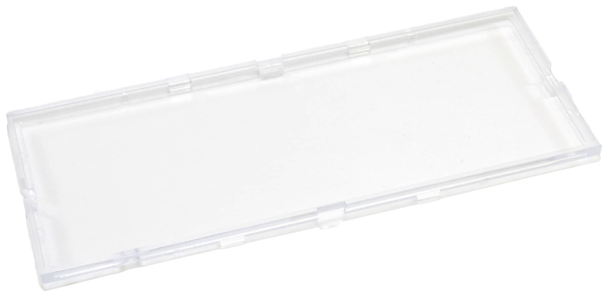 Couvercle de protection en plastique transparent de forme rectangulaire, probablement adapté pour protéger des objets délicats.