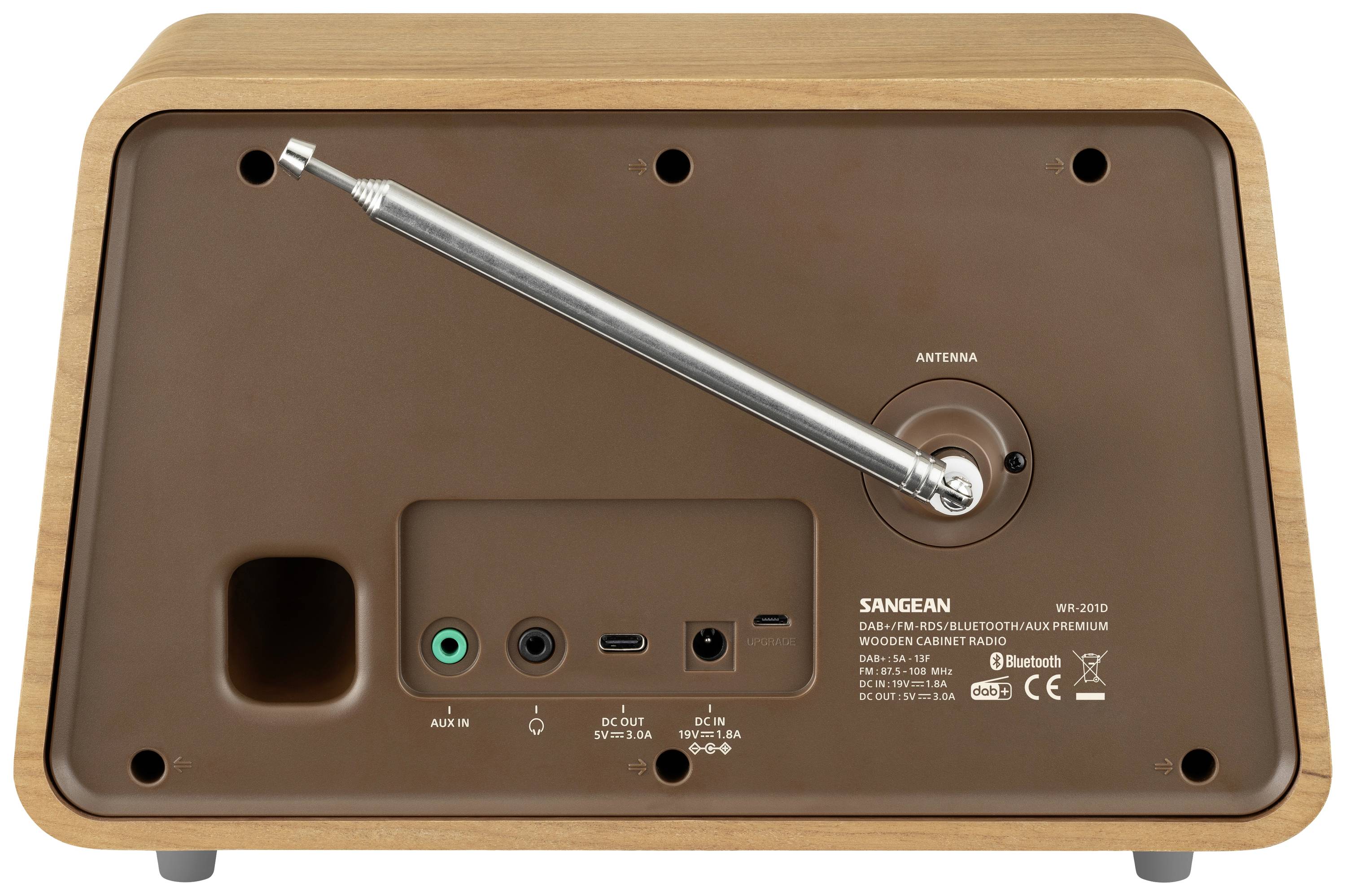 Sangean Premium Wooden Cabinet WR-201 Radio de table DAB+, FM DAB+, Bluetooth, AUX, FM fonction réveil bois