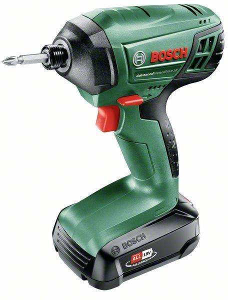 Visseuse-perceuse Bosch AdvancedImpact 18V en vert et noir avec bouton rouge, adaptée aux travaux de bricolage et aux opérations de vissage.