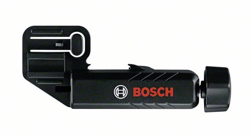 Un arrêt de porte noir Bosch avec serrure de sécurité intégrée et logo rouge 'Bosch' ; adapté à différents types de portes.