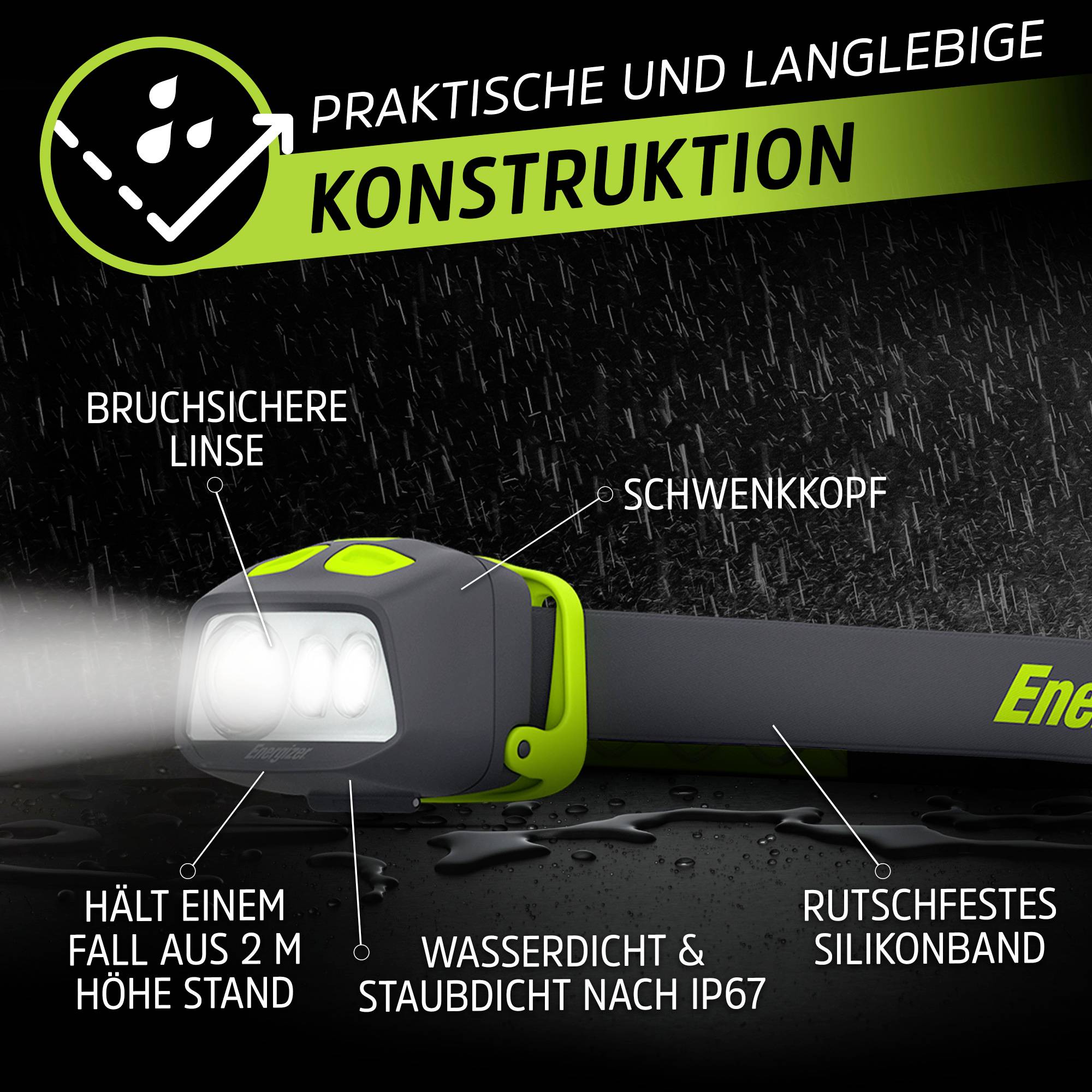 Lampe frontale LED Energizer Pro Series Hybrid batteries Li-ions ou fonctionnement à piles 500 lm 2 h E303955100