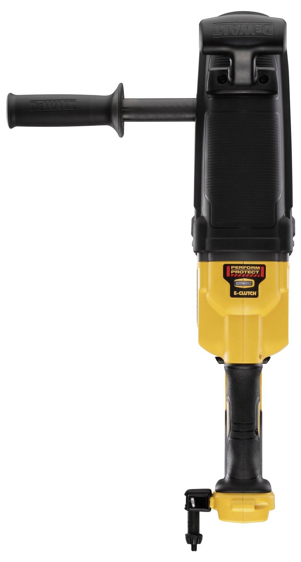 Marteau perforateur électrique jaune et noir avec poignée latérale.