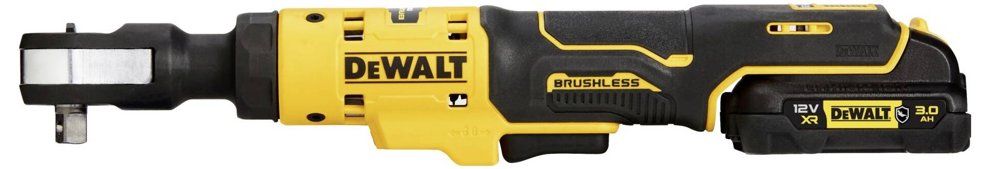 Visseuse à choc électrique jaune et noire de DeWalt. Fonctionnant sur batterie, compacte et portable, adaptée aux travaux de vissage dans des espaces restreints.