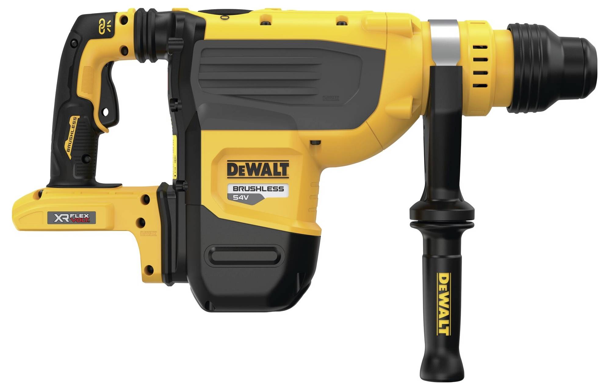 Perceuse à percussion DeWalt Brushless 54V en jaune et noir, avec poignée ergonomique.