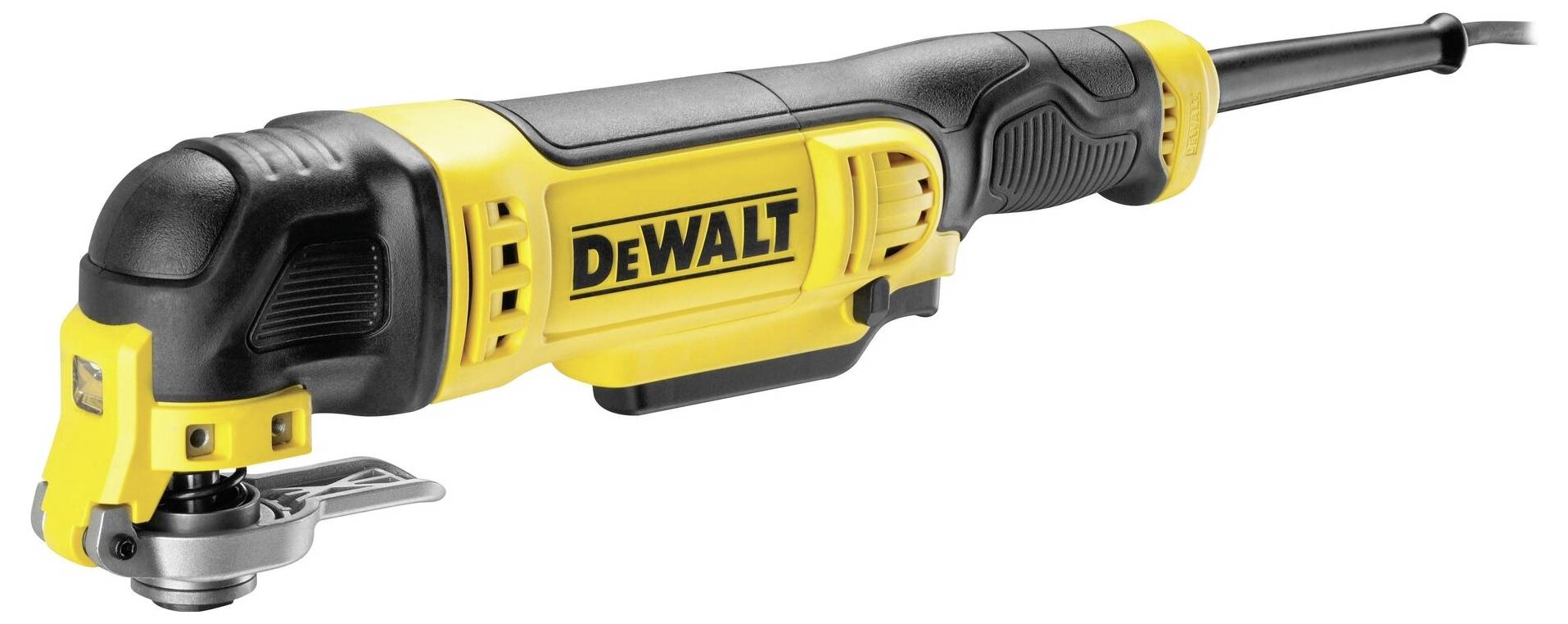Un outil électrique multifonctionnel jaune et noir avec le logo d'une marque connue sur le côté.