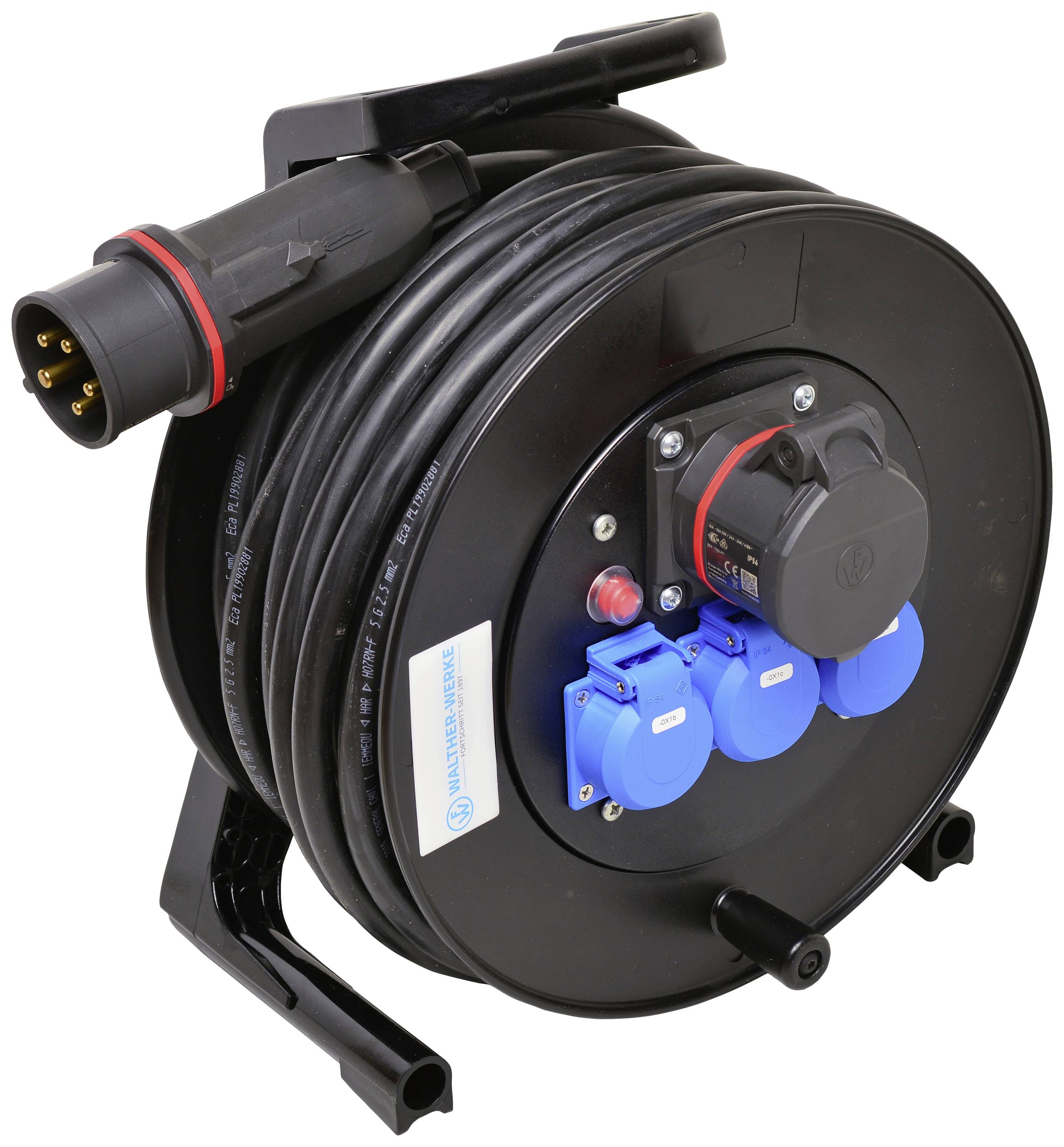 Walther Werke 39100502250310 Enrouleur de câble 25 m noir mâle CEE 16 A 5 pôles