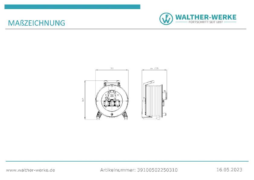 Walther Werke 39100502250310 Enrouleur de câble 25 m noir mâle CEE 16 A 5 pôles