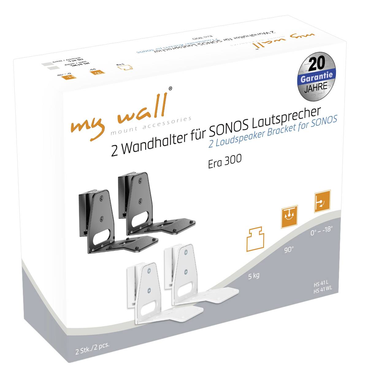 My Wall HS41WL Support mural pour haut-parleur inclinable, rotatif blanc 2 pc(s)