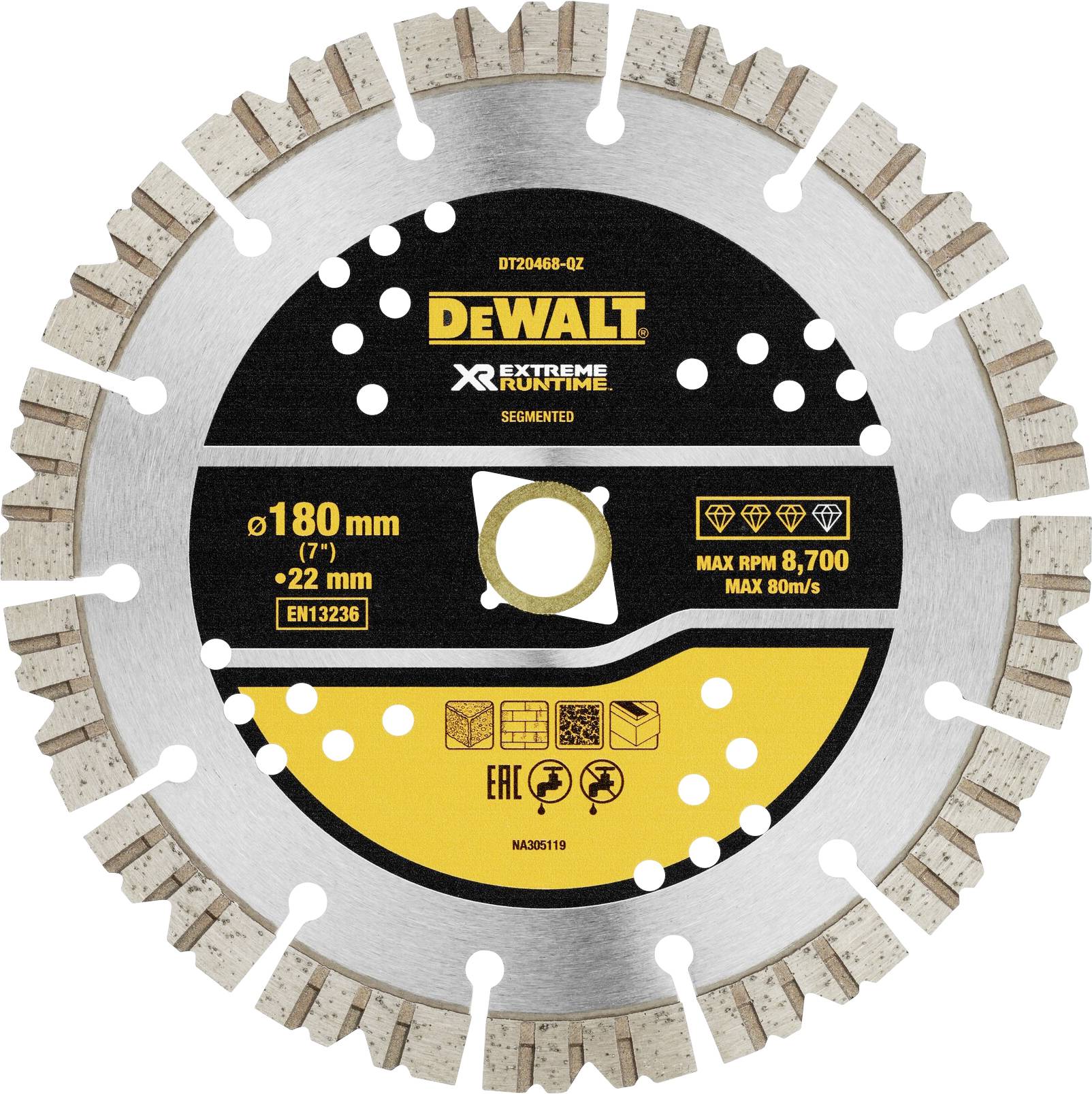 DEWALT DT20468-QZ Disque à tronçonner diamanté Diamètre 180 mm Ø de perçage 22.23 mm 1 pc(s)