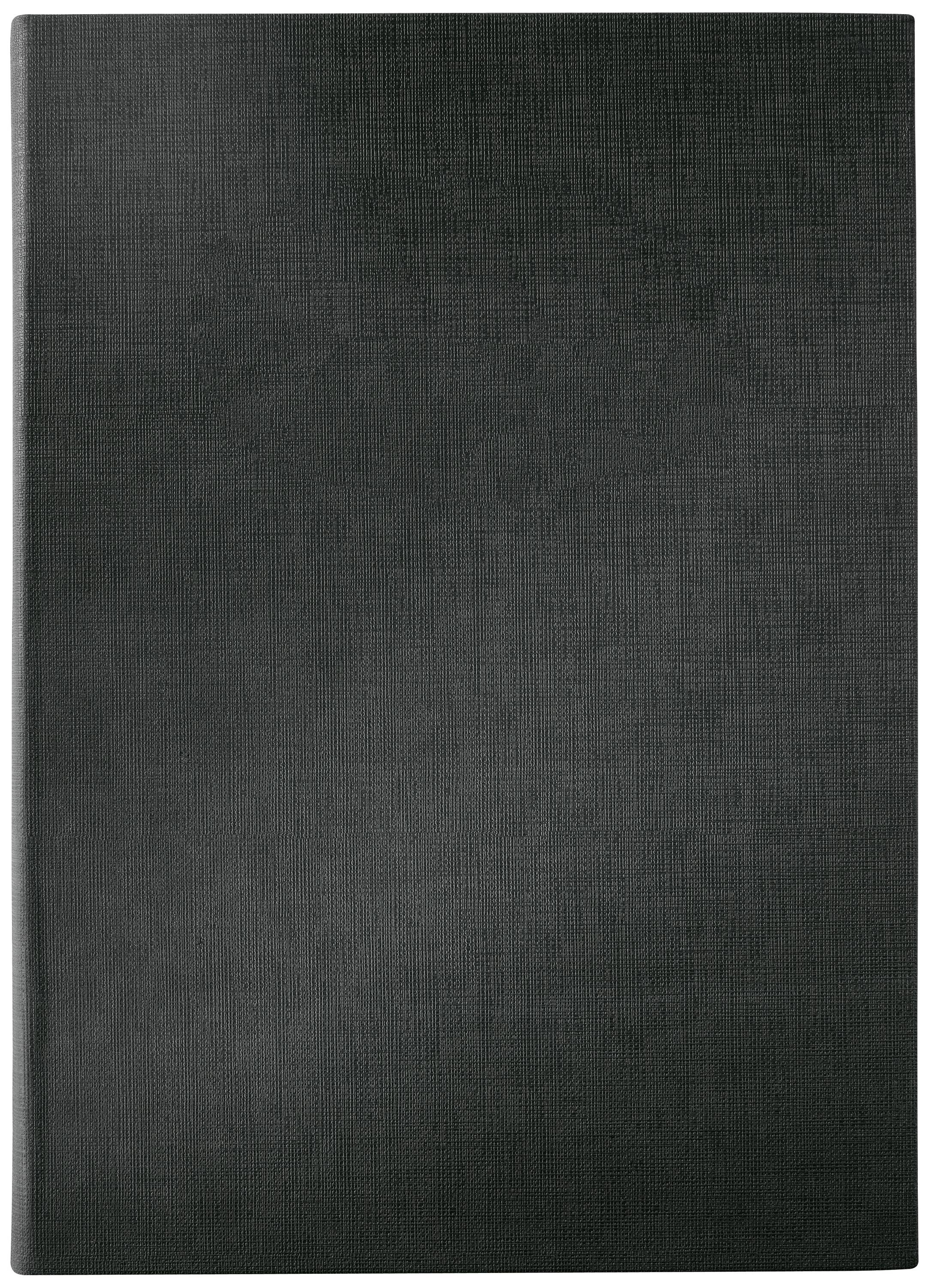 Carnet noir, vide, à la surface légèrement texturée.