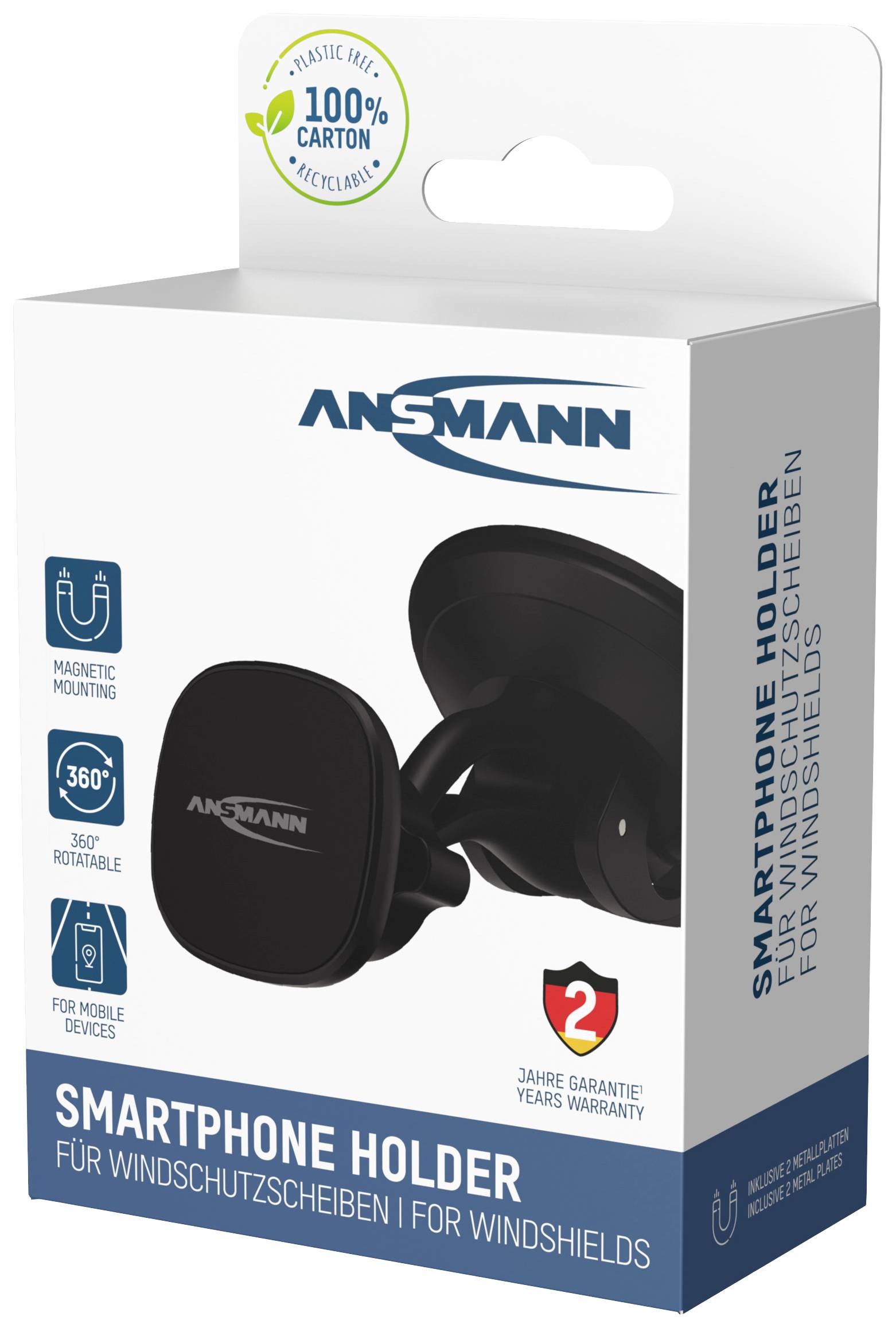 Ansmann Smart Scheibe ventouse, grille de ventilation Support de téléphone portable pour voiture fixation magnétique 2 - 12 mm