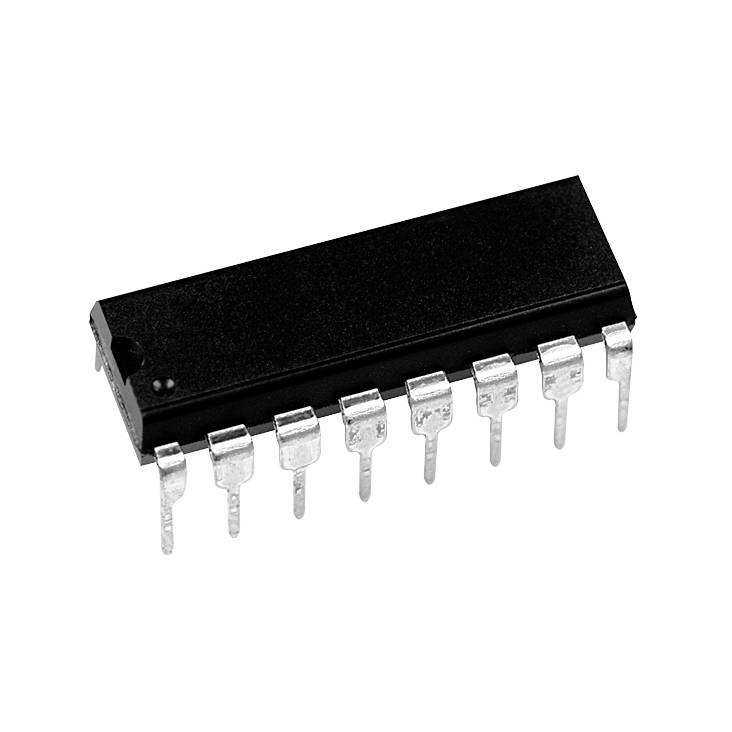 Un circuit intégré à 14 broches. C'est un composant rectangulaire noir monté sur des broches métalliques argentées.