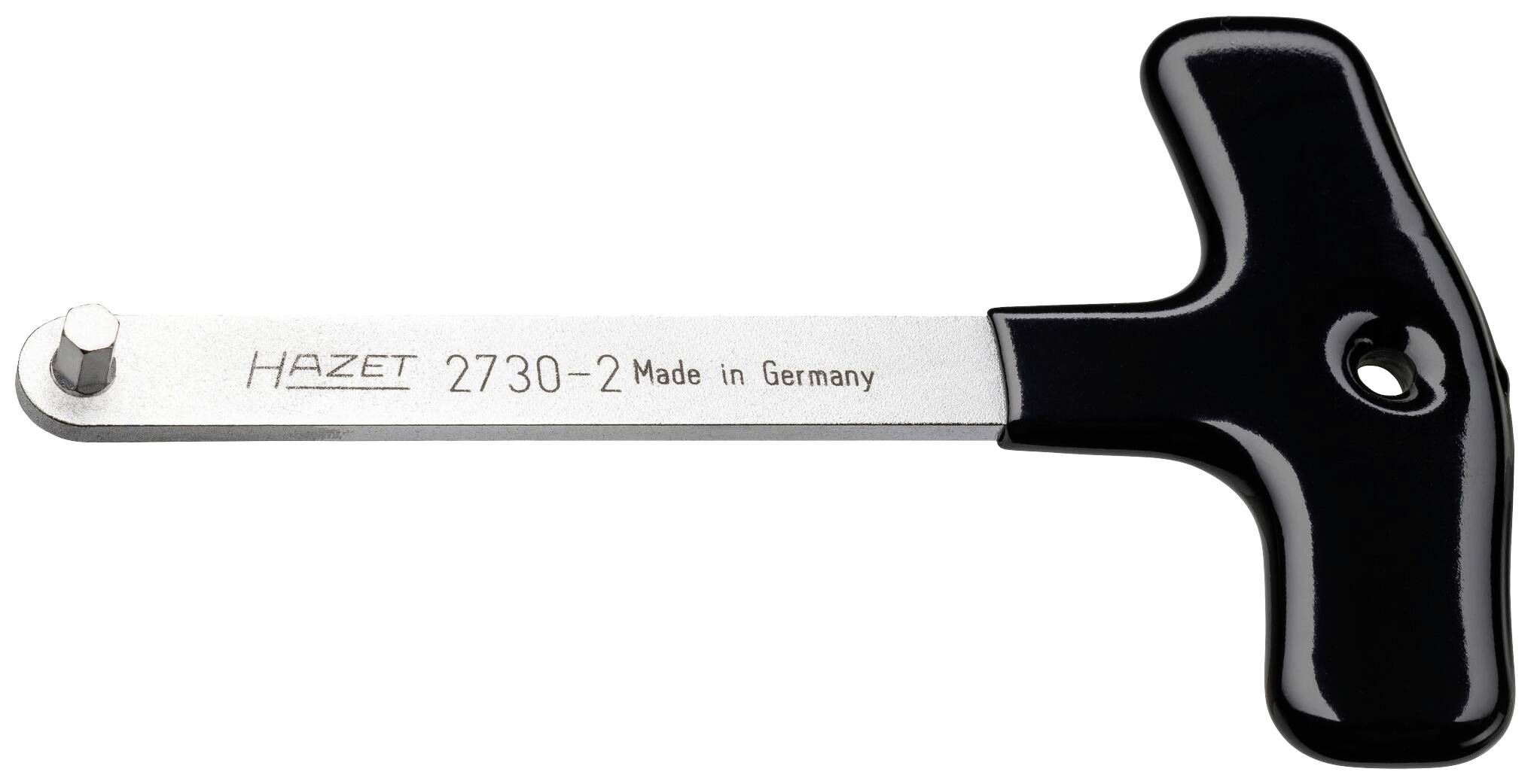 Clé à poignée noire Hazet, modèle 2730-2, avec gravure 'Made in Germany'. Optimal pour serrer et desserrer des vis.