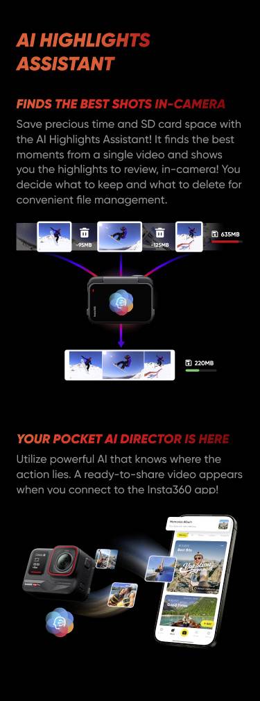'Assistant de Points forts IA' : Une caméra balaye des extraits vidéo, met en évidence les meilleurs moments et permet une gestion simple depuis un smartphone.