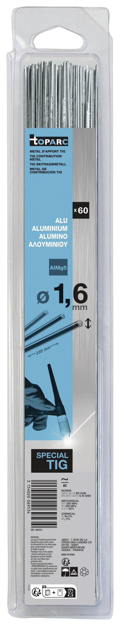 Toparc WIG Électrodes de soudage 60 pc(s) (Ø x L) 1.6 mm x 330 mm