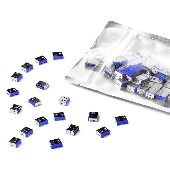 Plusieurs clés USB, les unes dispersées, les autres dans un étui transparent.
