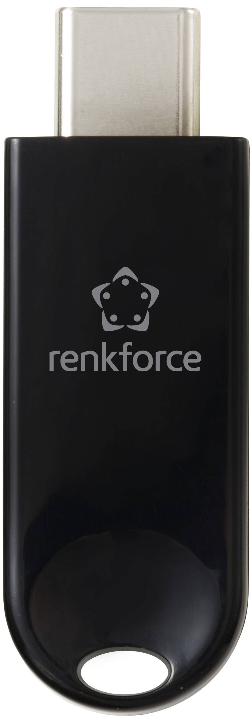 Clé USB avec boîtier noir et connecteur argenté, marquée 'renkforce'.