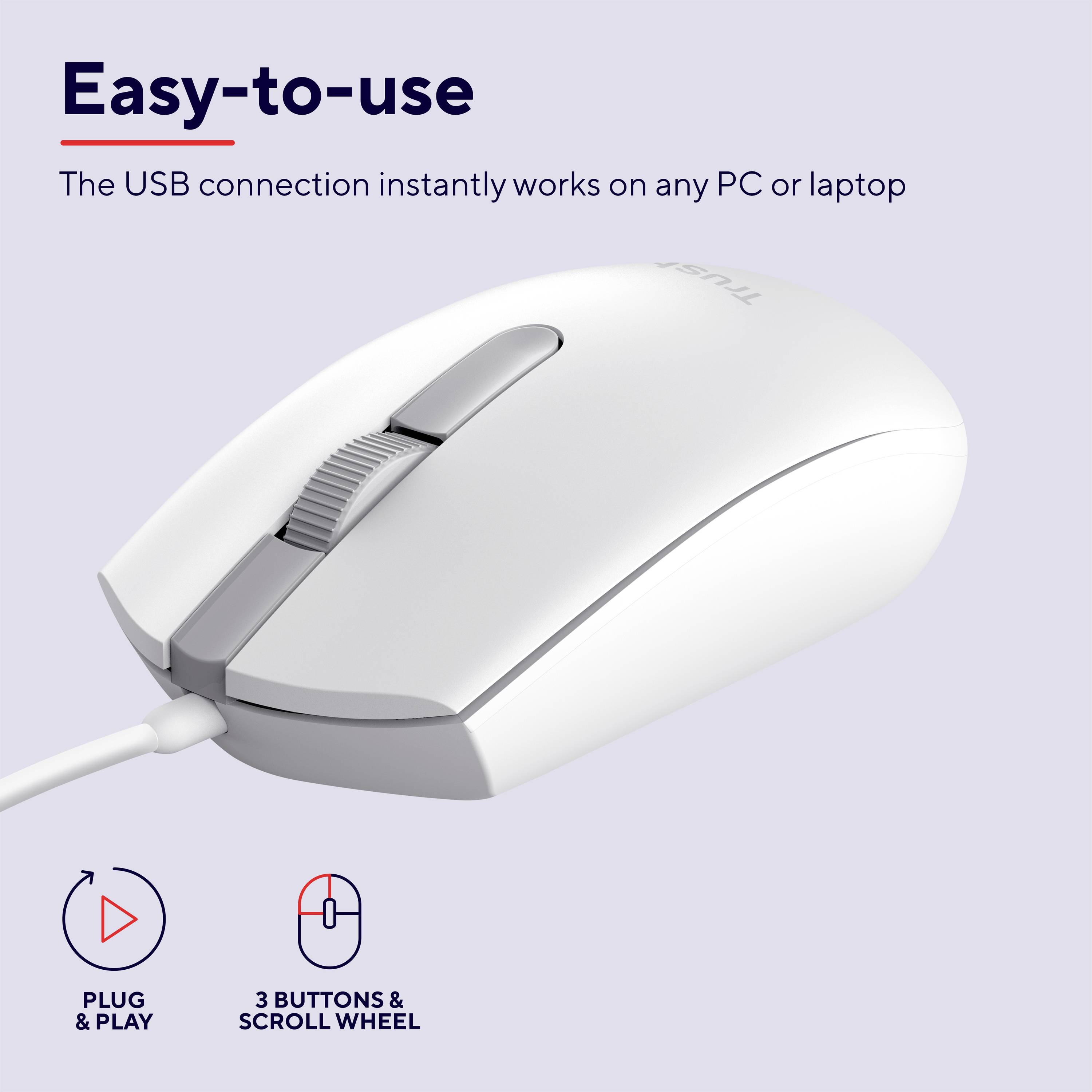 Trust TM-101W Souris USB optique blanc 3 Boutons 1200 dpi molette intégrée