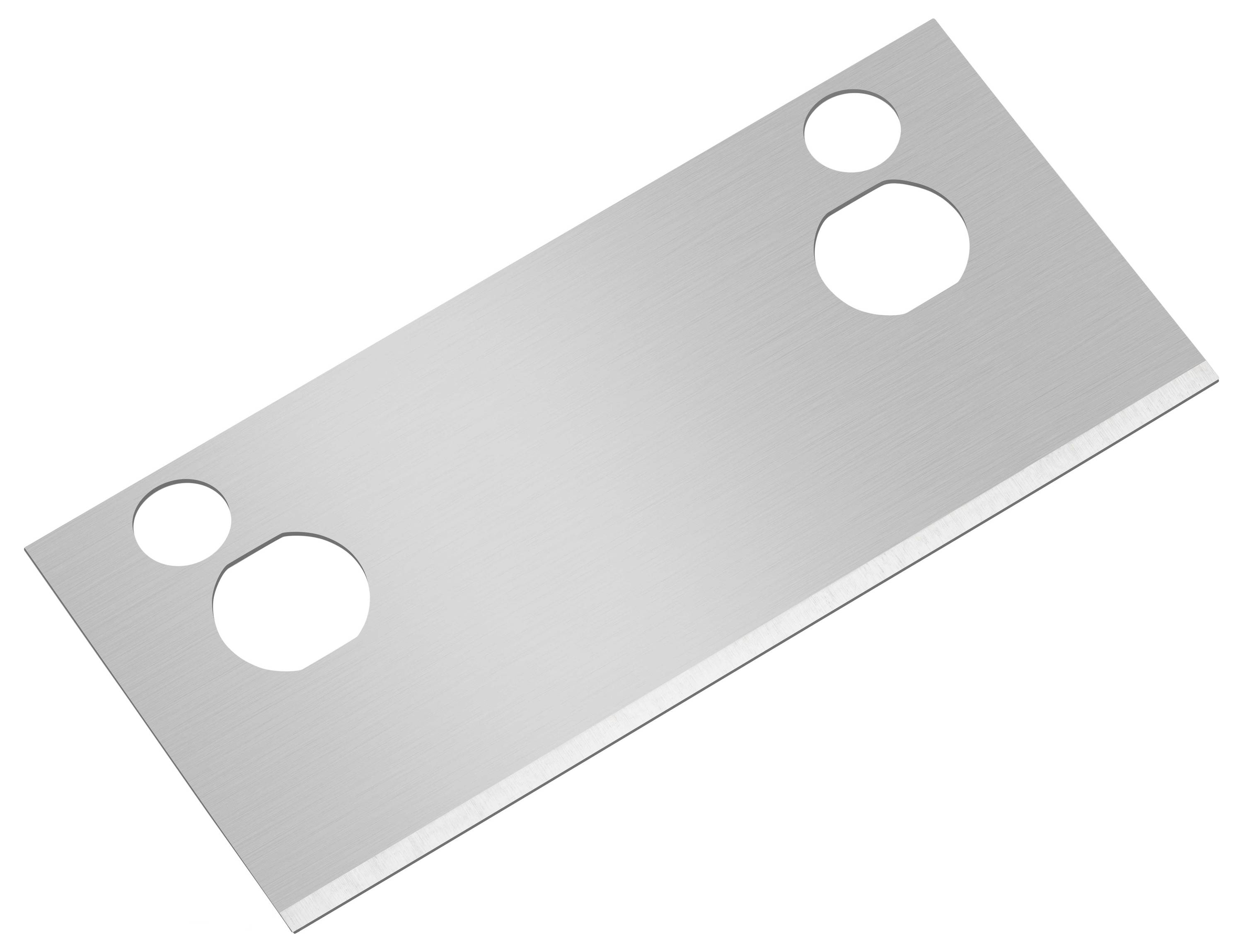 Plaque rectangulaire en métal à surface brossée, percée de trois trous circulaires de différentes tailles.