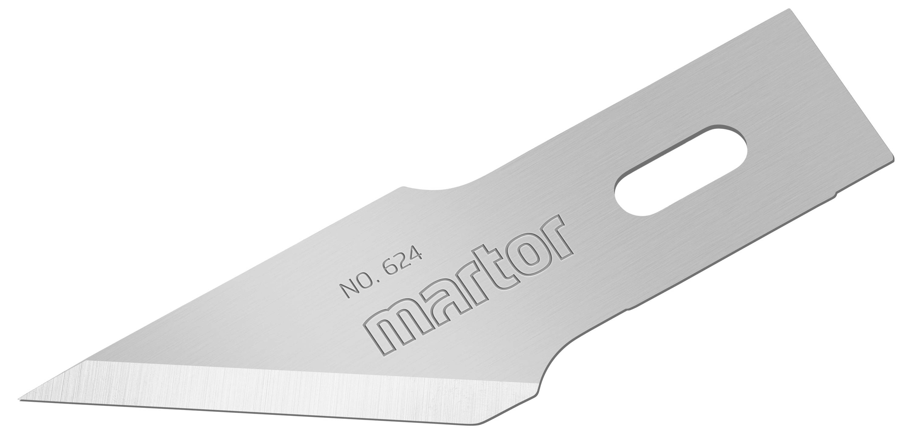 Sur l'image figure une lame argentée portant la gravure « martor No. 624 ».