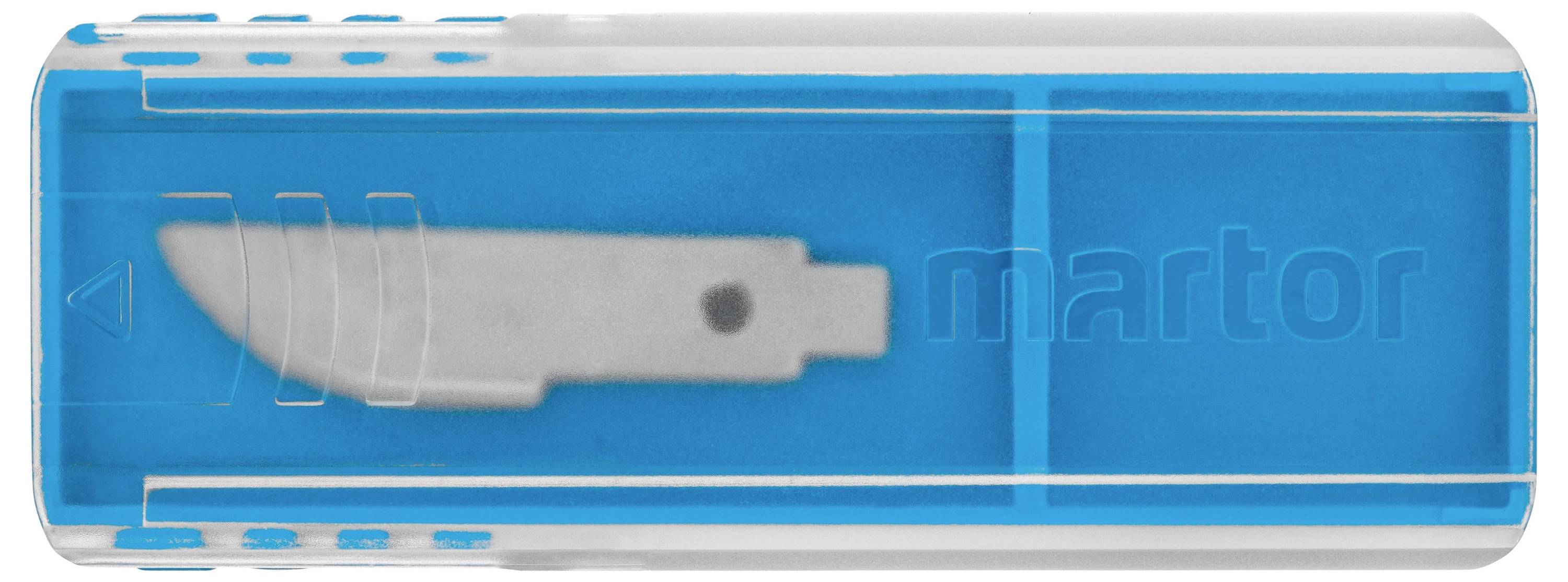 Un support de lame de rechange en plastique bleu, offrant un rangement sécurisé pour les lames.