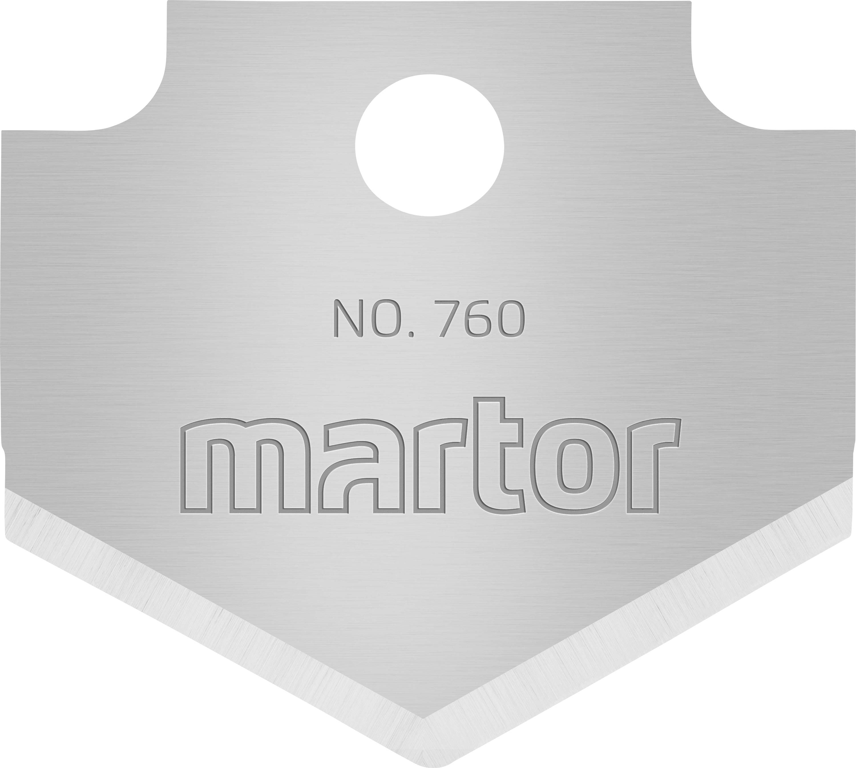 Lame de la marque 'martor', numéro de modèle 760, de forme rectangulaire et à tranchant effilé.