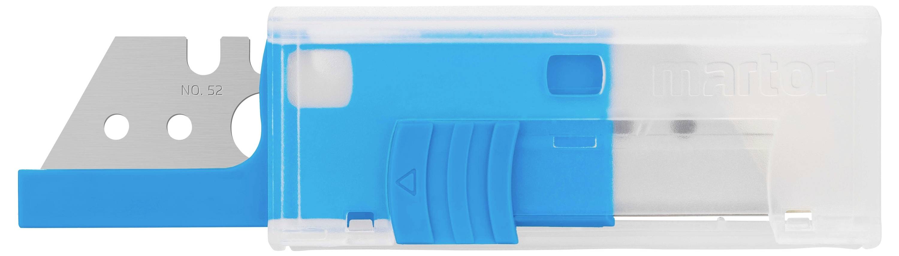 Support de lame en plastique avec poignée bleue extractible. Comprend une lame de scie métallique, adaptée aux travaux de coupe précis.