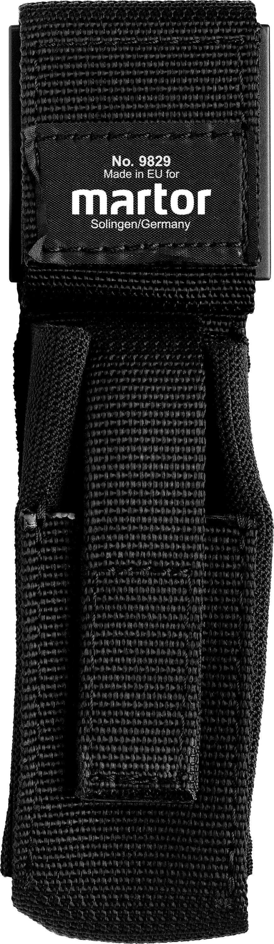 Sacoche de ceinture noire pour outil Martor en nylon avec fermeture velcro, adaptée au rangement de petits outils ou de couteaux.