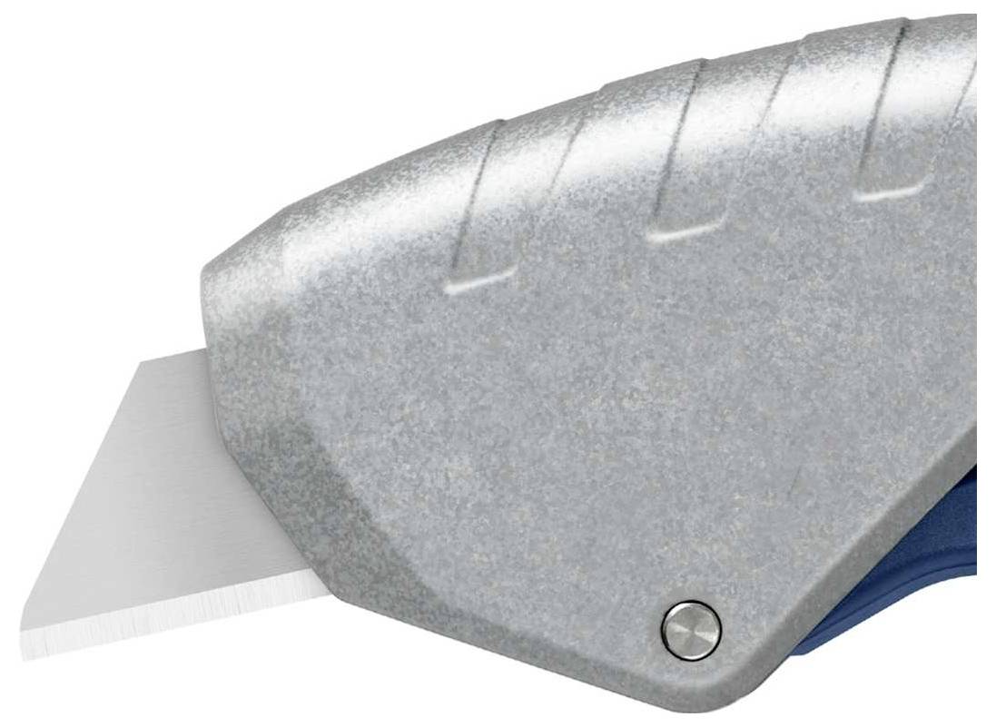 Couteau à tapis gris avec lame argentée.