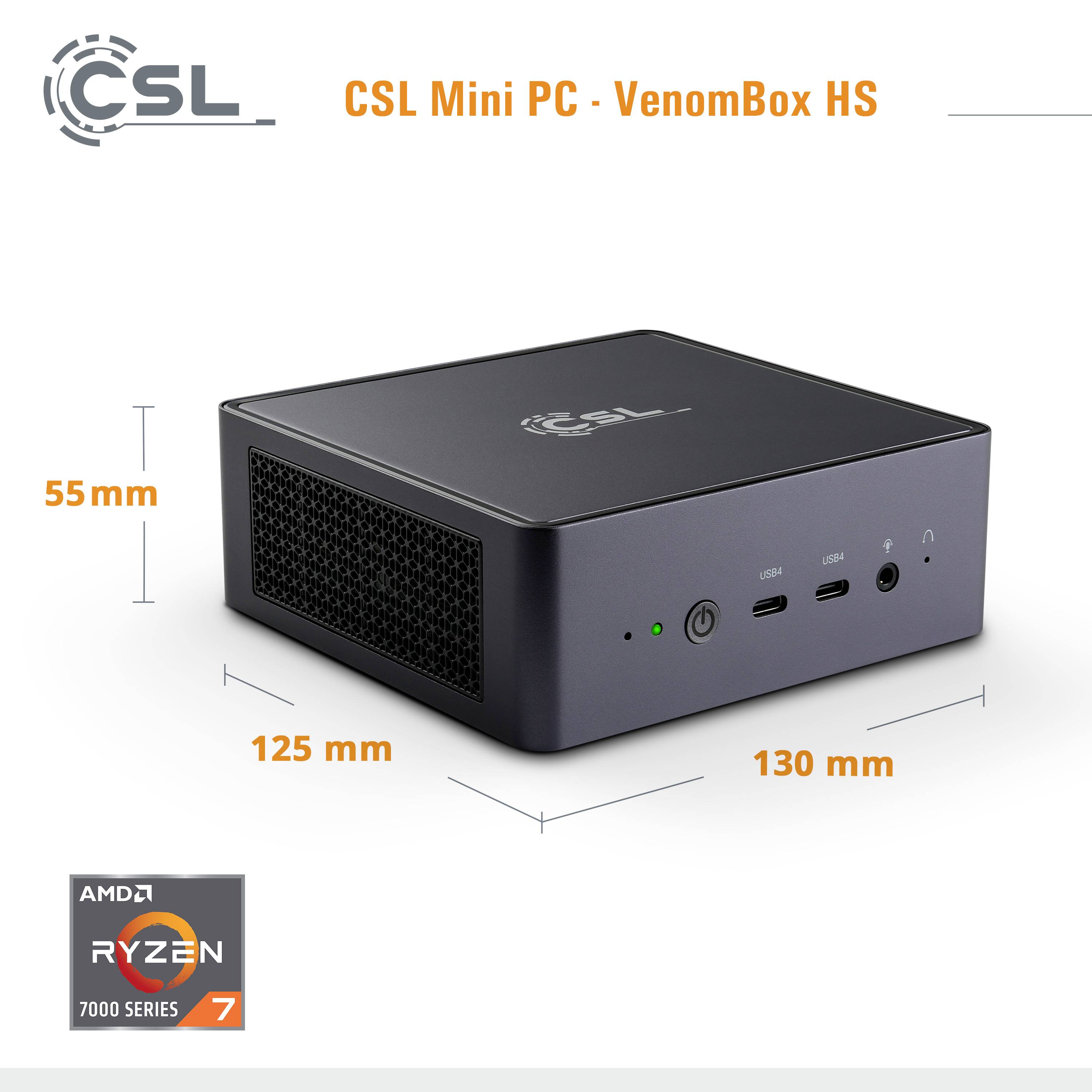 CSL Computer Mini-PC (HTPC) VenomBox HS () AMD Ryzen 7 7840HS 16 GB RAM 1 TB SSD AMD AMD Radeon™ 780M Win 11 Home 90515