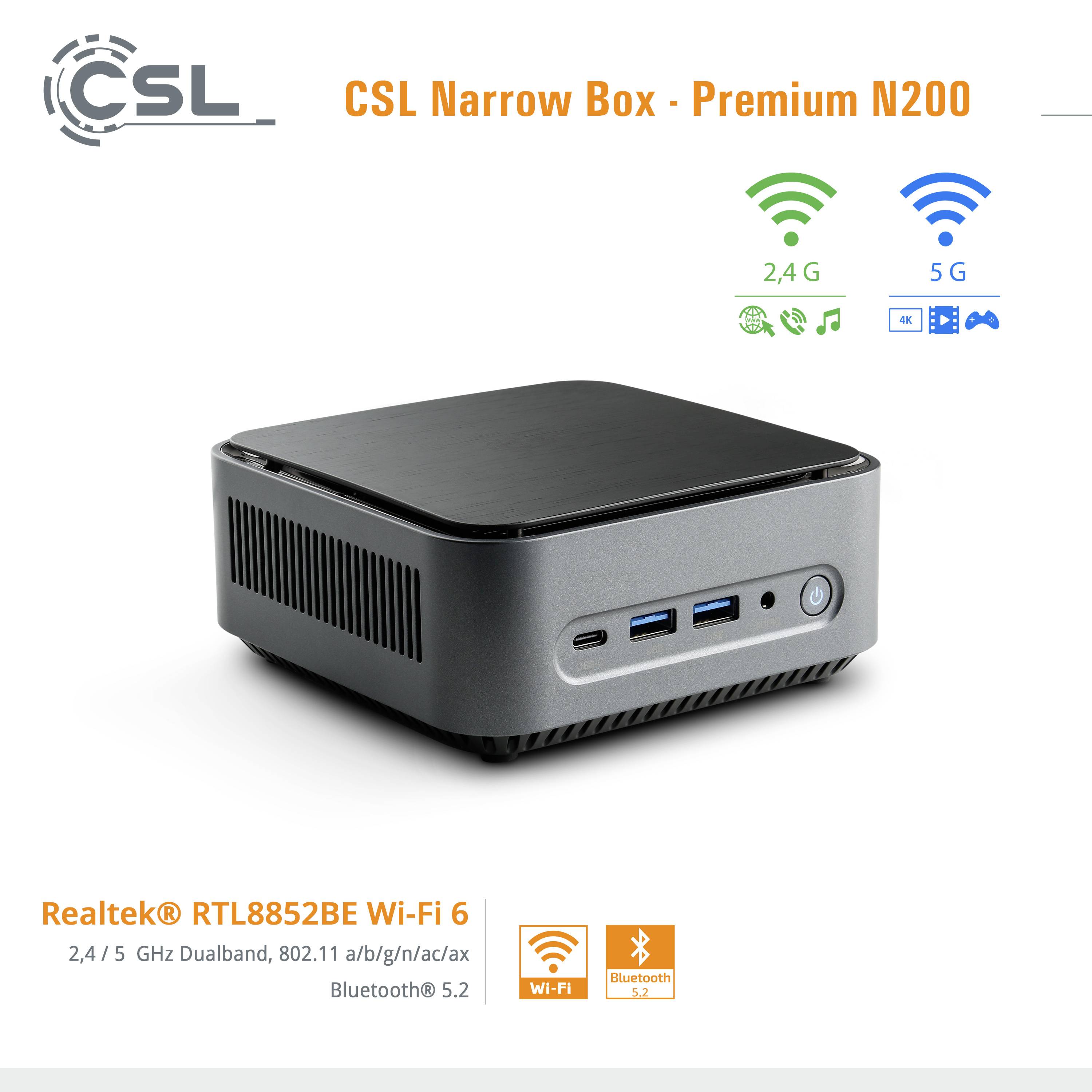 CSL Computer Mini-PC (HTPC) Narrow Box Premium Intel® N N200 3.7 GHz 16 GB RAM 1 TB SSD Intel Graphique UHD Win 11 Home S-Modus
