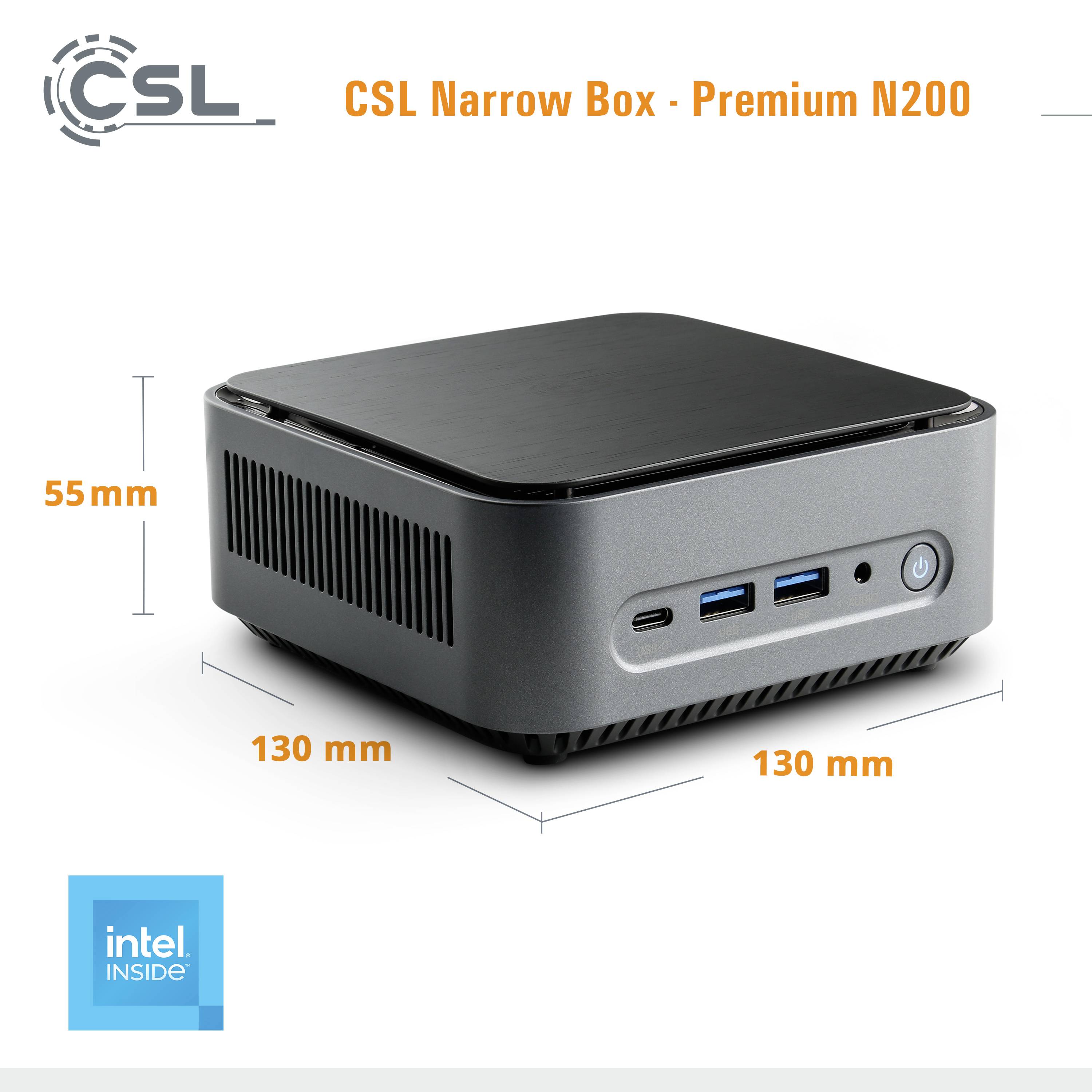 CSL Computer Mini-PC (HTPC) Narrow Box Premium Intel® N N200 3.7 GHz 32 GB RAM 2 TB SSD Intel Graphique UHD Win 11 Pro 90665
