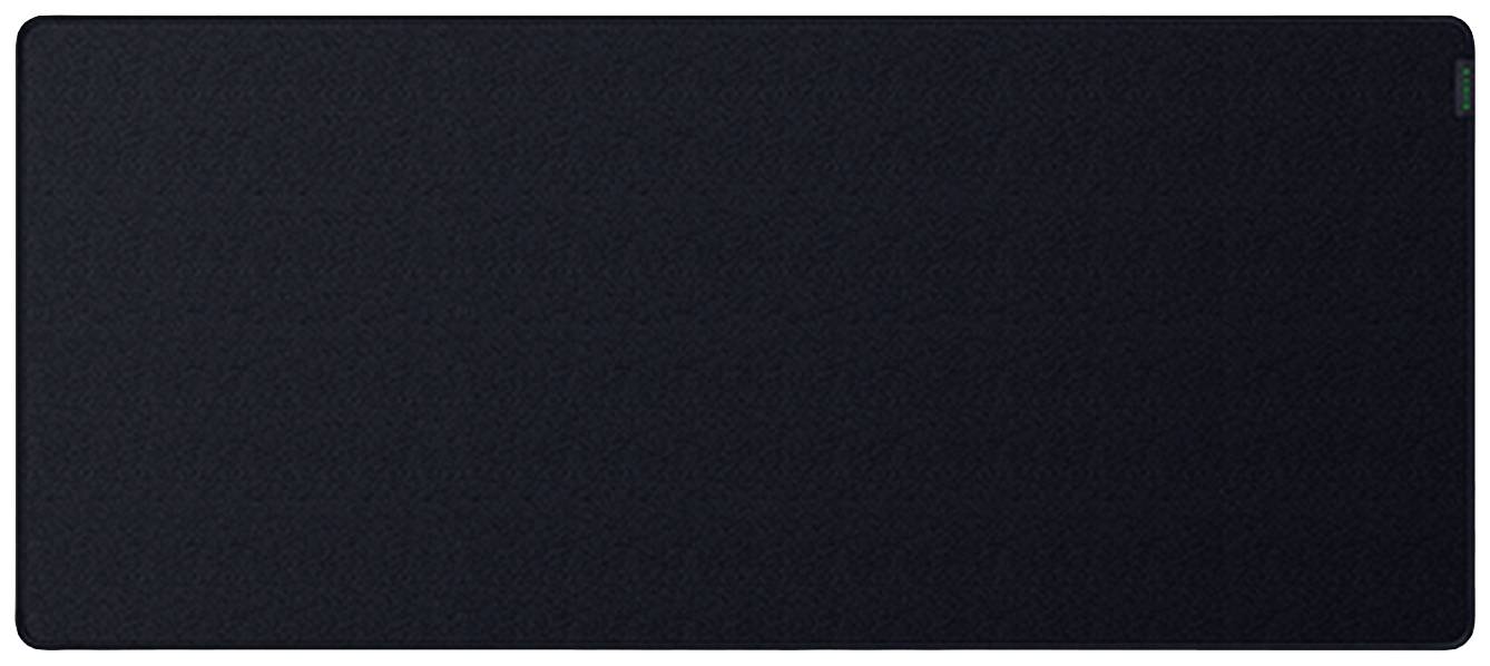 Un tapis de souris noir rectangulaire à surface lisse.